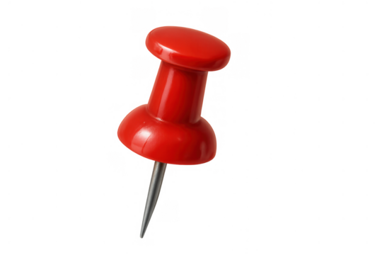Red pushpin creating a strong concept of attachment, marking, or important notice, on a transparent background