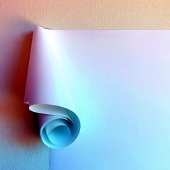A roll of white paper is partially unfurled against a textured wall, illuminated by a gradient of warm orange to cool blue light.