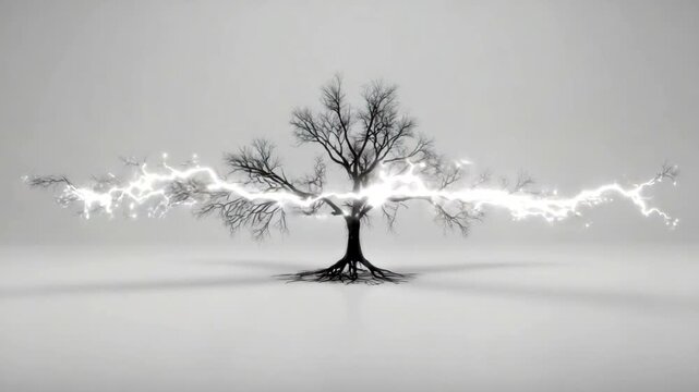 Lightning Tree with Striking Energy in Minimalist Scene