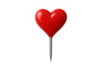 Red heart shaped map pin pushing into a location, symbolizing love, passion, romantic travel, or valentine's day