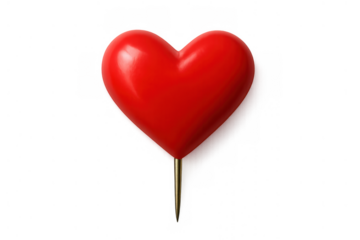 Red heart shaped pushpin marking a location, love, or special event, representing connection and dating, transparent background