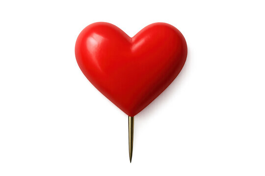 Red heart shaped pushpin marking a location, love, or special event, representing connection and dating, transparent background