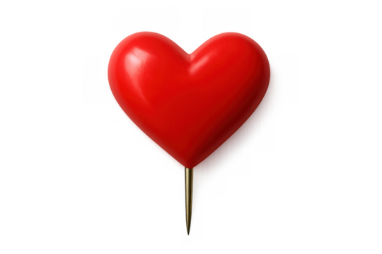 Red heart shaped pushpin marking a location, love, or special event, representing connection and dating, transparent background - Powered by Adobe