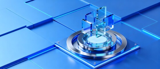 Blue geometric structure on circular platform