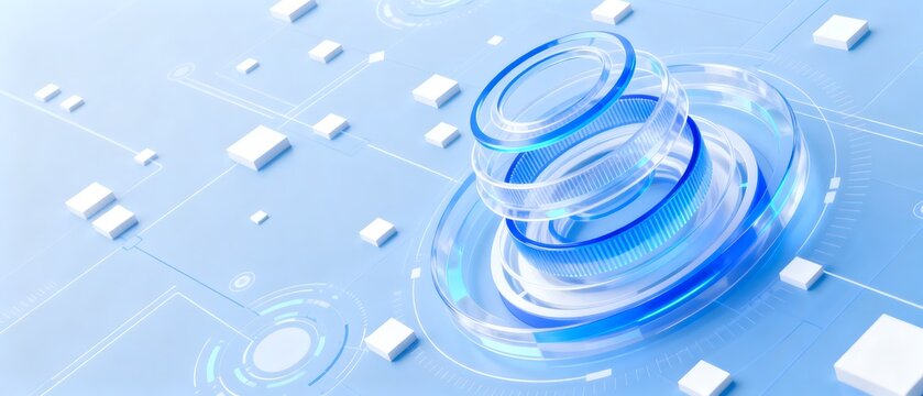 Futuristic digital interface with glowing rings - Powered by Adobe