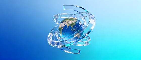 Globe encircled by transparent rings