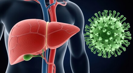 Digital visualization of human liver affected by viral infection medical science concept illustration