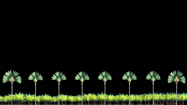 3D Animation Travelers Palm Forest with Alpha Channel Background