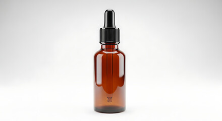 Naklejka premium Amber Glass Dropper Bottle with Black Cap and Pipette on White Background essential oil bottle serum bottle