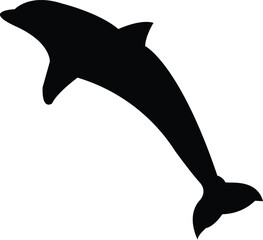 Elegant silhouette of a leaping dolphin. A simple black vector graphic icon of a marine mammal in motion, isolated on a white background for design