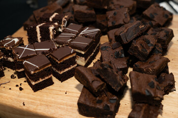 Tray of disserts such as doble chocolate brownies