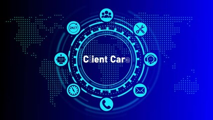 Global Client Care System with Service Icons and World Map Background customer service support - Powered by Adobe