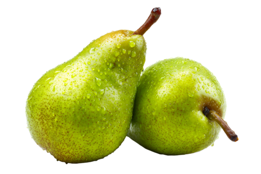 Two fresh green pears with water droplets isolated on transparent background - Powered by Adobe