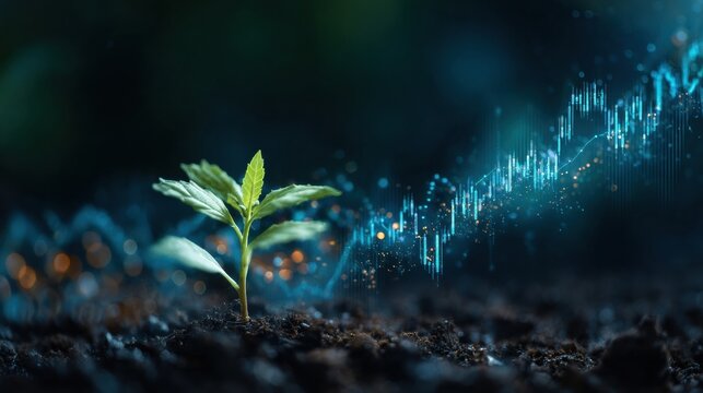 Merging Finance and Sustainability With a Growing Plant and a Digital Stock Market Graph Overlay
