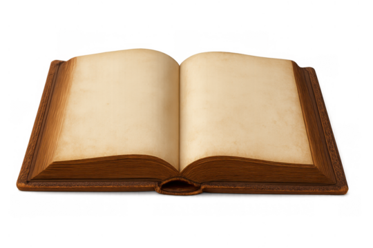 Old open book with blank yellowed pages, vintage antique design, concept of knowledge education history transparent background - Powered by Adobe