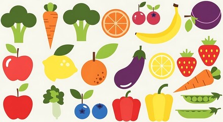 Vibrant Assortment of Fresh Fruits and Vegetables Collection.