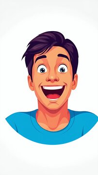 Cartoon Young Man Thinking Deeply With Hand On Chin Blue Shirt