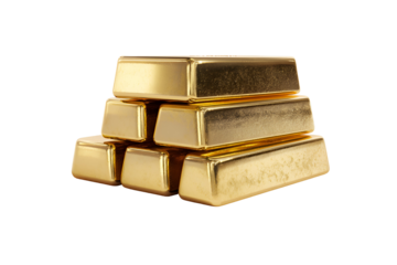Stack of shiny gold bars isolated on transparent background