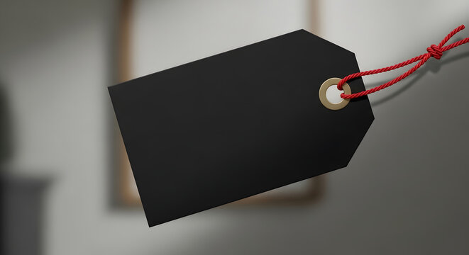 Elegant Black Price Tag with Gold Grommet and Red String - Ready for Your Message