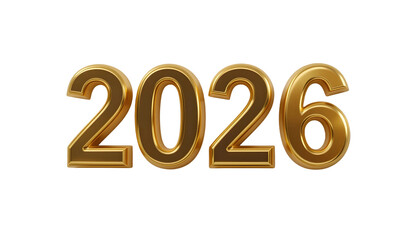 Shiny golden 2026 numbers with metallic sheen isolated on a transparent background year