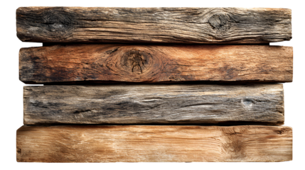 Stack of four old weathered antique books with textured covers isolated on transparent background