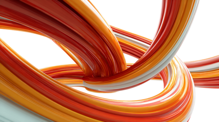 Abstract flowing organic ribbons with warm colors twisted together isolated on transparent background