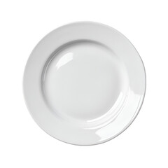 A clean white ceramic dinner plate with a raised rim isolated on transparent background