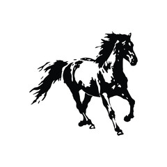 Black and white silhouette illustration of a horse running fast vintage art style vector