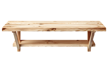 Rustic wooden coffee table with shelf isolated on transparent background