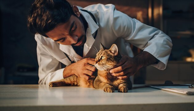 Veterinarian Examining Cat in Clinic