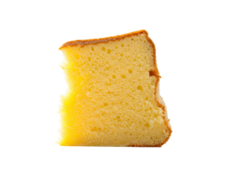 Delicious slice of chiffon cake with a light and airy texture on a clean white background