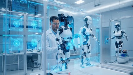 scientist working with robots in lab - Powered by Adobe