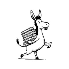 Cartoon donkey carrying stack of books vector illustration education learning study library school knowledge 100