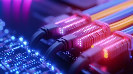 Fiber optic cables transferring data on server motherboard