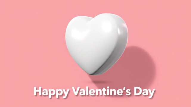 Valentine's Day Heartfelt Message: A pristine, glossy, three-dimensional white heart, elegantly rendered against a delicate rose background.