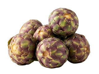 Obraz premium Fresh pile of artichokes isolated on a white background, perfect for culinary and health-focused visuals