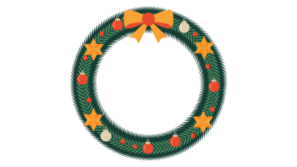 Festive holiday wreath with ornaments and bow for cheerful designs