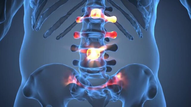 Animated Human Body Scan Showing Spinal Inflammation and Pain Points in the Lower Back