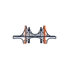 Stylized Suspension Bridge Icon with Orange Accents.