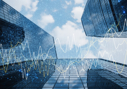 Corporate Skyscrapers with Financial Line Graph Overlay - Business Market Concept
