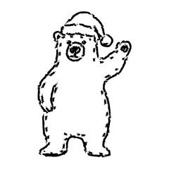 Hand Drawn Bear Standing Wear Santa Hat Illustration