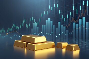 Gold Trading Banner with Charts and Glowing Graphs. Abstract Investment Concept.