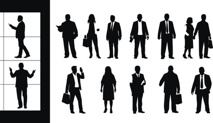 Silhouette of business people, office workers, professionals in suits, communication and teamwork concept, corporate lifestyle vector illustration, modern workplace collaboration and leadership art