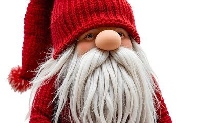 Christmas gnome with a long white beard and red hat festive holiday decoration isolated on white background