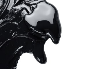 Black liquid floating gracefully on a white background, highlighting its smooth texture, PNG, isolated on transparent background.