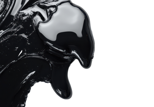 Black liquid floating gracefully on a white background, highlighting its smooth texture, PNG, isolated on transparent background.