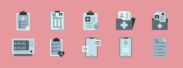 Medical vector icon set. Solid vector icons. Flat illustration concept.