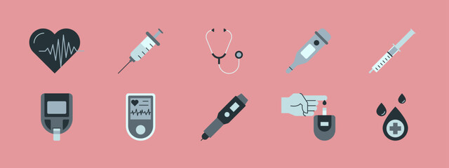 Medical vector icon set. Solid vector icons. Flat illustration concept.