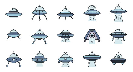 Collection of UFO Icons Flying Saucers in Various Designs