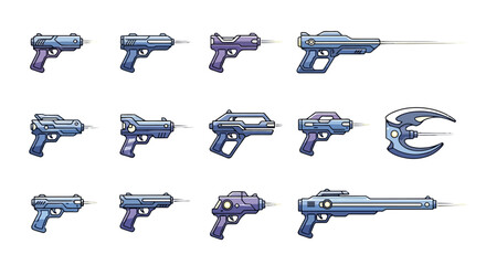 Collection of Futuristic Blasters and Laser Guns Vector Illustration Set for Science Fiction Designs